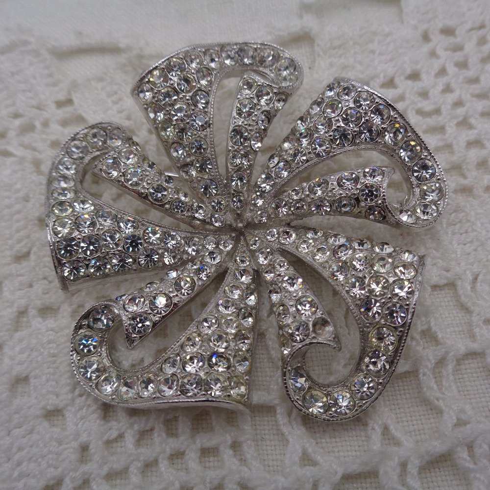 Vintage Signed ORA Rhinestone Pinwheel Brooch